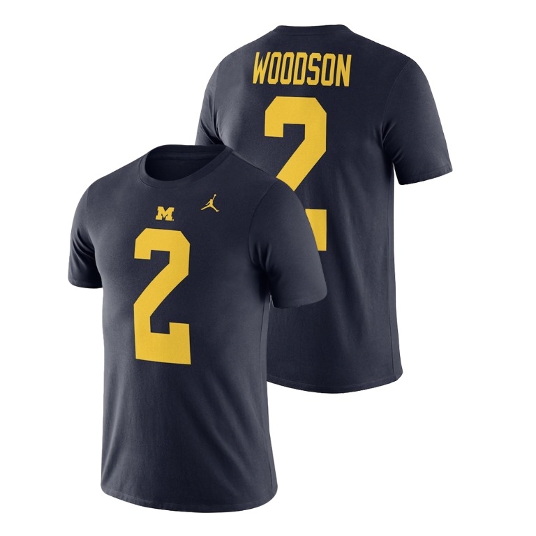 Michigan Wolverines Men's NCAA Charles Woodson #2 Navy Name & Number Jordan Performance College Football T-Shirt GCL6549EP